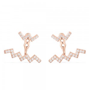 Pink Silver Up And Down Underlobe Earrings