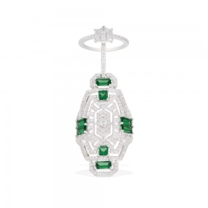 Articulated Silver Ring With Green Cubic Zirconia
