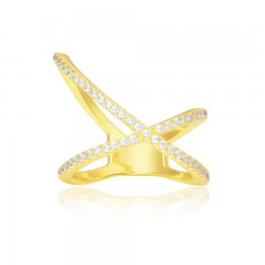 Yellow Silver X-shaped Ring