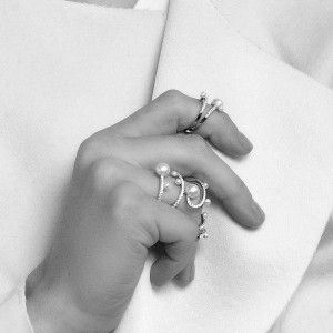 Silver 3-line Ring With Pearl
