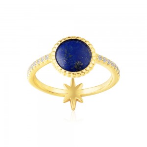 Yellow Silver Star Ring With Lapis