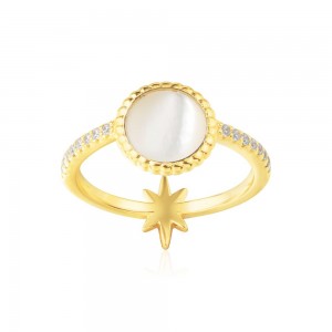 Yellow Silver Star Ring With Mother Of Pearl