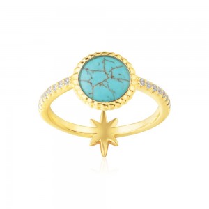 Yellow Silver Star Ring With Turquoise