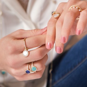 Yellow Silver Star Ring With Mother Of Pearl Coin