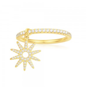 Yellow Silver Ring With Sun Pendant