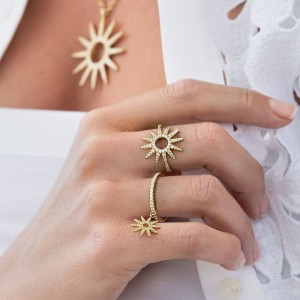 Yellow Silver Ring With Sun Pendant