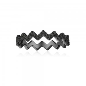 Black Silver Up And Down Ring