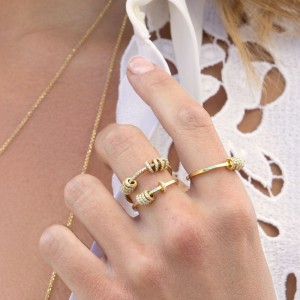 Yellow Silver Ring With Sliding Mini Rings