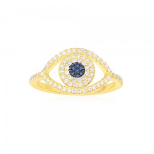 Yellow Silver Lucky Eye Ring