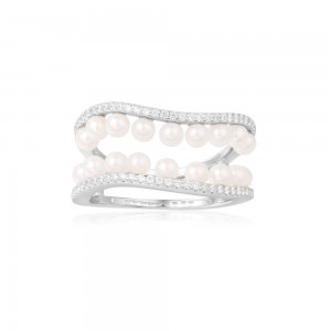 Ring With Double Line Inner Baby Pearls