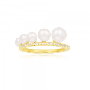 Yellow Silver Ring With Pearls