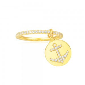 Yellow Silver Ring With Anchor Coin