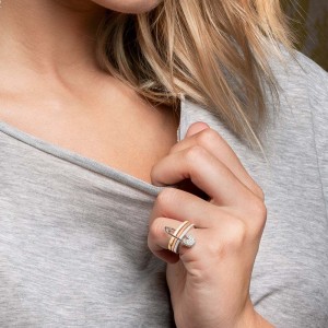 Trio 'Safety Pin' Ring - pink, yellow silver