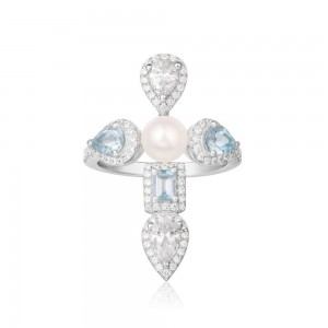 Topaz Cross Ring With Pearl