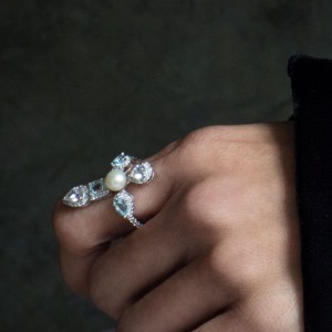 Topaz Cross Ring With Pearl