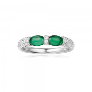 Green Double Bonbon Silver Ring