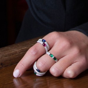 Green Double Bonbon Silver Ring