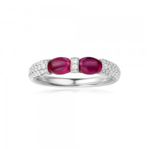 Silver Double Bonbon Ring With Synthetic Red Stone