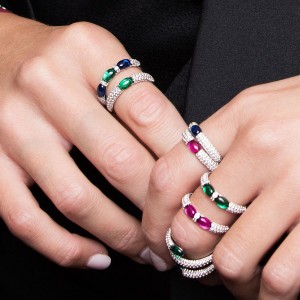 Silver Double Bonbon Ring With Synthetic Red Stone