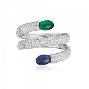 Navy And Green Bonbon Silver Spiral Ring