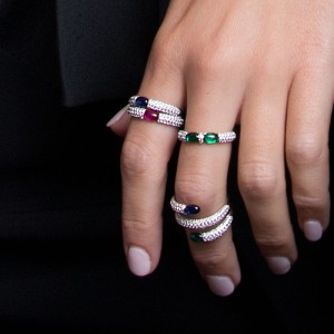 Navy And Green Bonbon Silver Spiral Ring