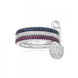 Silver Multicolor Trio Ring