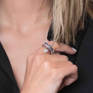 Silver Multicolor Trio Ring