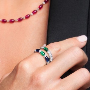 Navy And Green Bonbon Silver Ring
