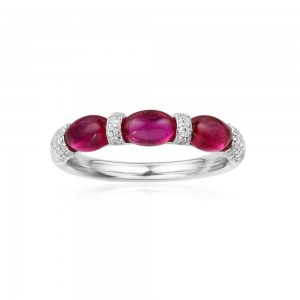 Silver Triple Bonbon Ring With Synthetic Red Stone