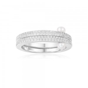 Silver Ring With Mini Pearl Duo