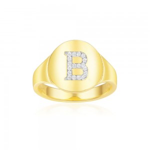 Yellow Silver Alphabet-b Ring