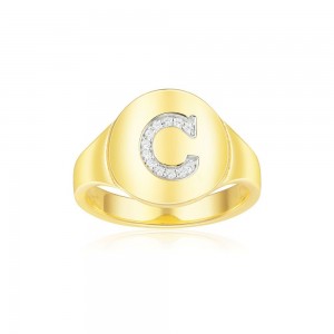 Yellow Silver Alphabet-c Ring
