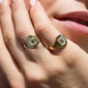 Yellow Silver Alphabet-c Ring