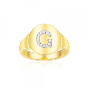Yellow Silver Alphabet-g Ring