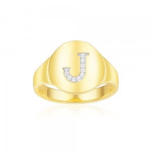 Yellow Silver Alphabet-j Ring