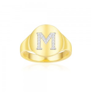Yellow Silver Alphabet-m Ring