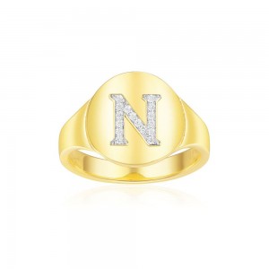 Yellow Silver Alphabet-n Ring
