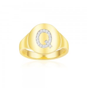 Yellow Silver Alphabet-q Ring