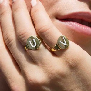 Yellow Silver Alphabet-u Ring
