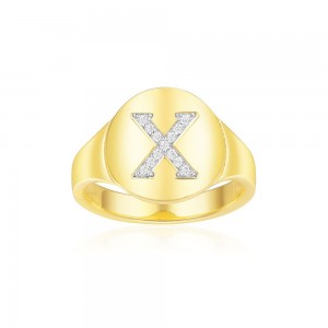 Yellow Silver Alphabet-x Ring