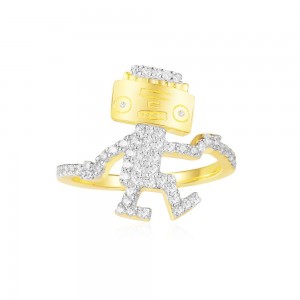 Yellow Silver Dancing Robot Ring