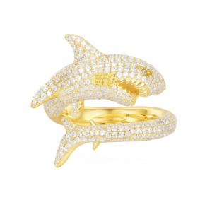 Yellow Silver Shark Open Ring