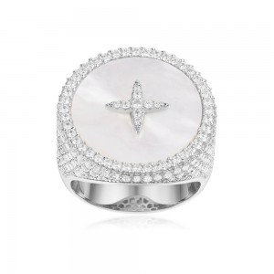 Silver Star Signet Ring With Mother Of Pearl
