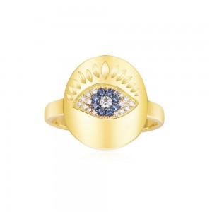 Yellow Silver Lucky Eye Ring