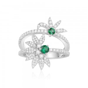 Silver Green Floral Ring