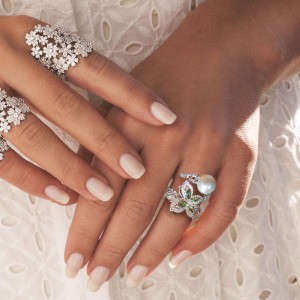 Silver Green Butterfly Ring With Pearl