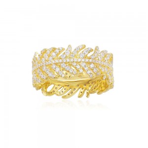 Yellow Silver Feather Ring