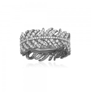 Dark Gray Silver 'feather' Ring