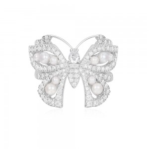 Silver 'papillons' Ring With Pearl