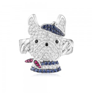 Navy Silver 'doggy' Chain Ring
